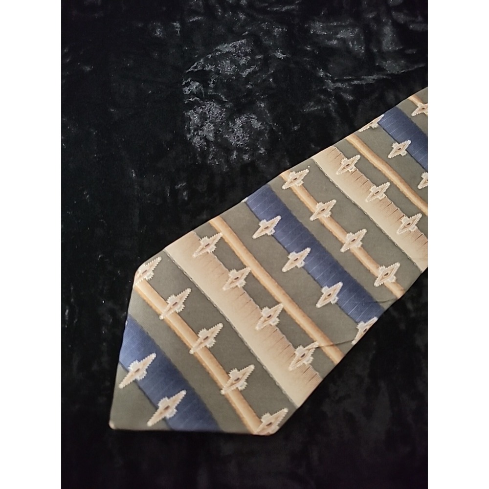 Vintage Barrington Mens Neck Tie Green Tan Geometric Professional Suit